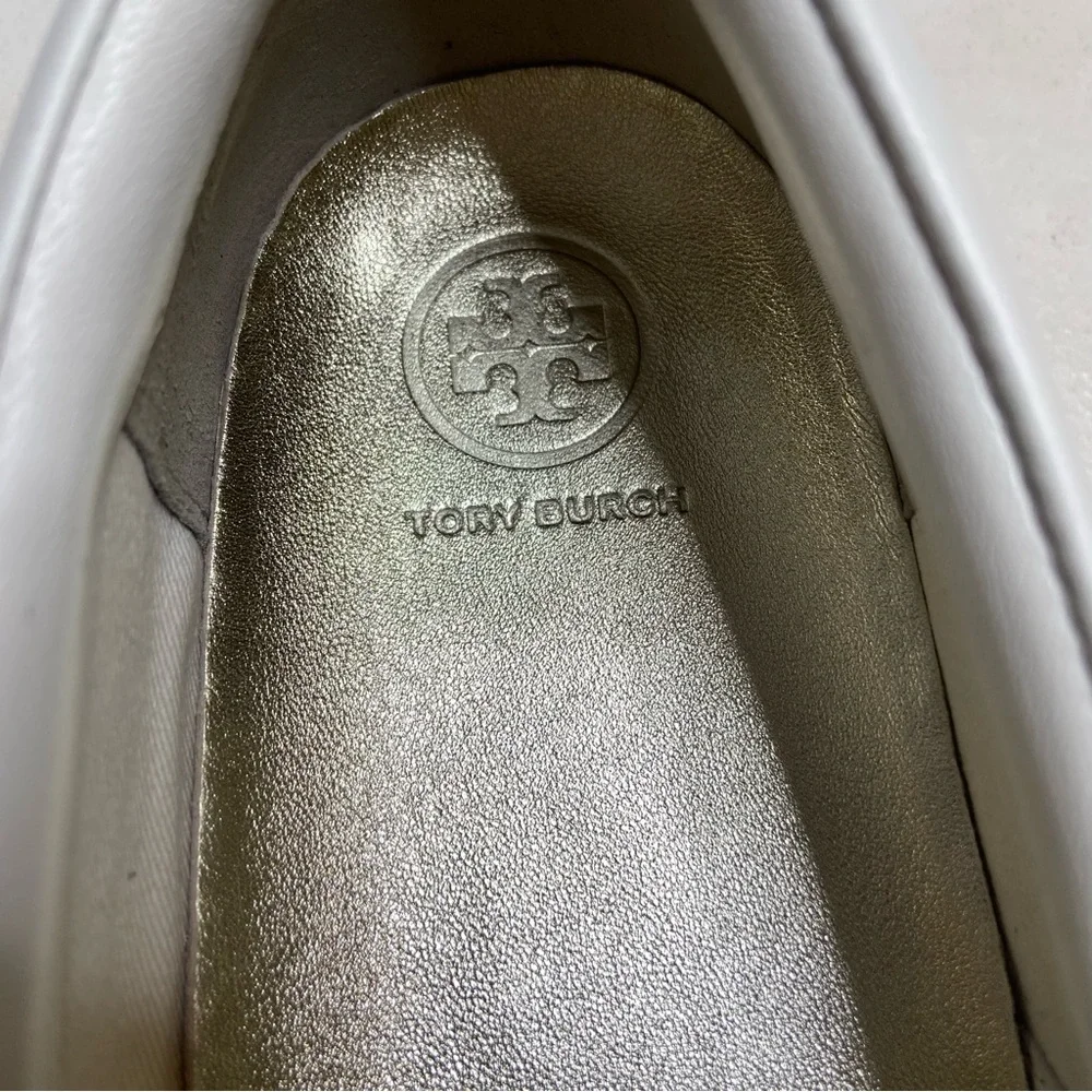 Tory Burch Carter Gold Sequin and Leather Slip On Sneaker Size 8.5